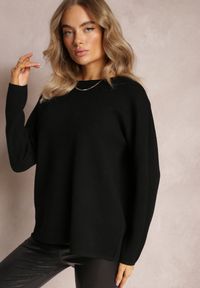 Renee - Czarny Sweter o Luźnym Kroju Enian. Kolor: czarny. Materiał: tkanina, dzianina. Długość rękawa: długi rękaw. Długość: długie. Styl: klasyczny