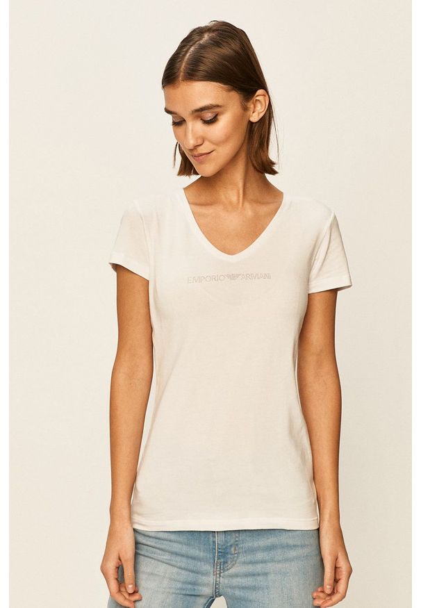Emporio Armani Underwear - Emporio Armani - T-shirt 164407.CC318. Kolor: biały. Materiał: dzianina. Wzór: aplikacja