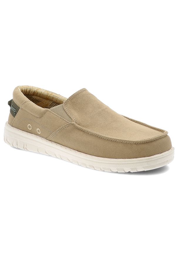 Beżowe Półbuty Jeep Wsuwane Obuwie Męskie. Okazja: na co dzień. Zapięcie: bez zapięcia. Kolor: beżowy. Materiał: materiał, jeans. Styl: casual