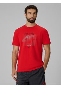 4f - 4F T-shirt regular z nadrukiem męski - czerwony XXL. Okazja: na co dzień. Kolor: czerwony. Materiał: materiał. Wzór: nadruk. Styl: casual, sportowy #1