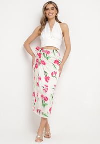 Born2be - Beżowo-Różowa Spódnica Satynowa o Kopertowym Fasonie Wiązana w Pasie w Kwiatowy Print Aisaleva. Okazja: na co dzień. Kolor: beżowy. Materiał: satyna. Wzór: nadruk, kwiaty. Styl: klasyczny, casual #3