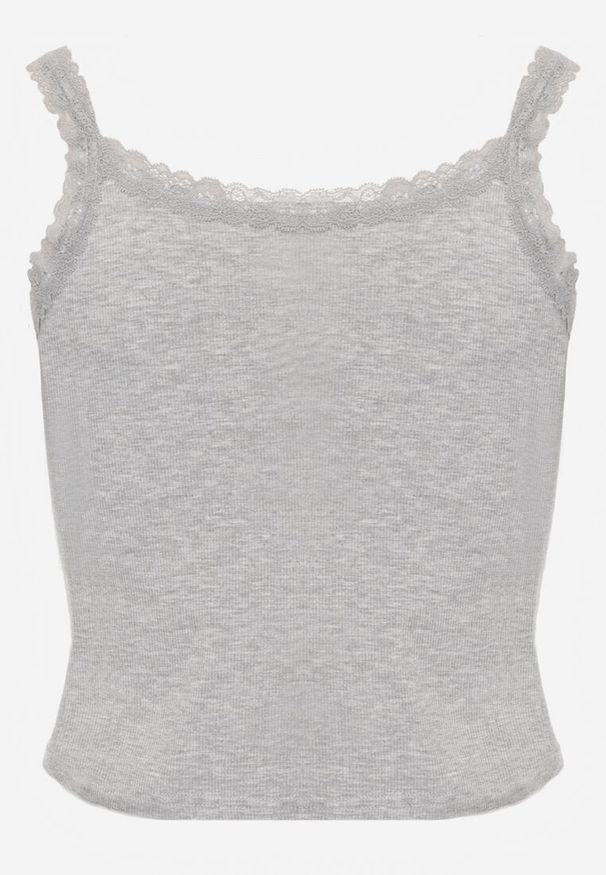 Renee - Szary Bawełniany Top z Koronką i Guzikami przy Dekolcie Berinde. Okazja: na co dzień. Kolor: szary. Materiał: bawełna, koronka. Wzór: koronka. Styl: elegancki, casual