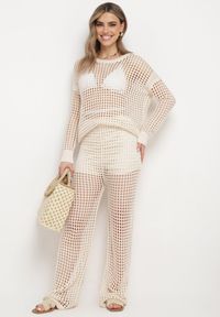 Born2be - Beżowa Ażurowa Bluzka z Szydełkowej Dzianiny Zavara. Okazja: na co dzień. Kolor: beżowy. Materiał: dzianina. Wzór: ażurowy. Styl: casual, elegancki #6