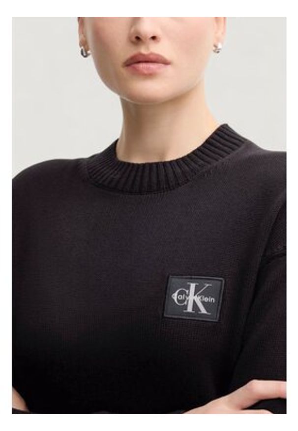 Calvin Klein Jeans Sweter Ck Embro Badge LV047D351G Czarny Regular Fit. Kolor: czarny. Materiał: bawełna