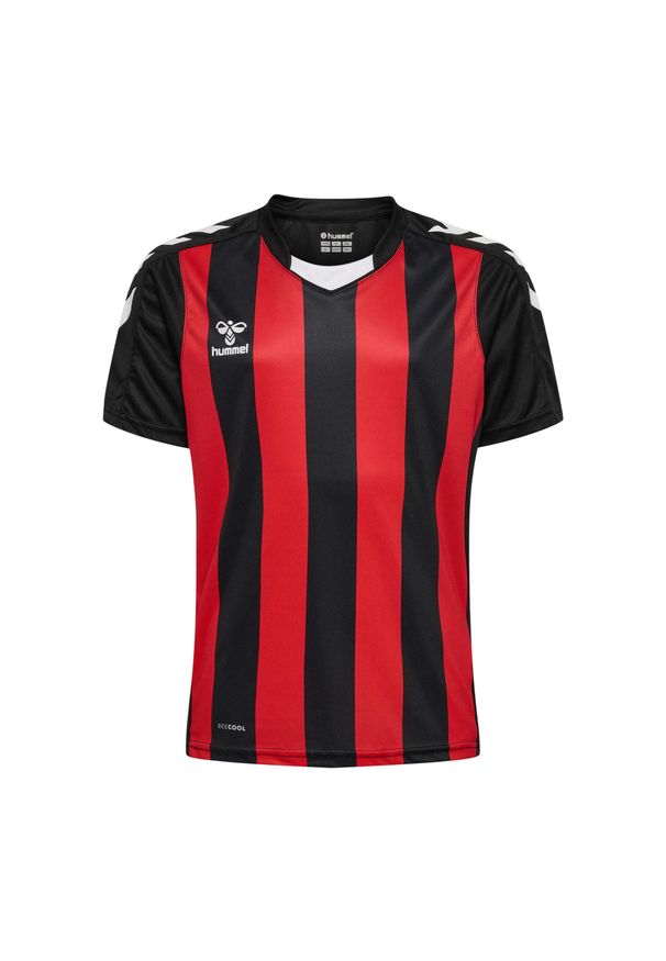 Koszulka dziecięca Hummel Striped. Kolor: czerwony, wielokolorowy, czarny. Materiał: tkanina. Wzór: paski