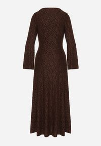 Born2be - Brązowa Brokatowa Sukienka w Zebrę o Rozkloszowanym Kroju z Długim Rękawem Mevenna. Okazja: na co dzień. Kolor: brązowy. Długość rękawa: długi rękaw. Wzór: motyw zwierzęcy. Typ sukienki: proste. Styl: casual, elegancki #4