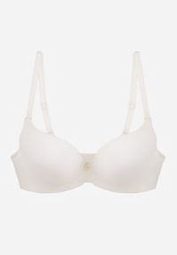 Renee - Jasnobeżowy Biustonosz Push Up o Gładkim Wykończeniu z Cyrkoniową Aplikacją Claronei. Kolor: beżowy. Rodzaj stanika: push-up. Wzór: gładki, aplikacja #1