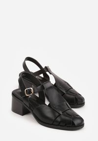 Born2be - Czarne Sandały na Obcasie z Ozdobnymi Paskami Aglaosa. Okazja: na co dzień. Zapięcie: pasek. Kolor: czarny. Wzór: paski. Obcas: na obcasie. Styl: casual, elegancki. Wysokość obcasa: średni #6