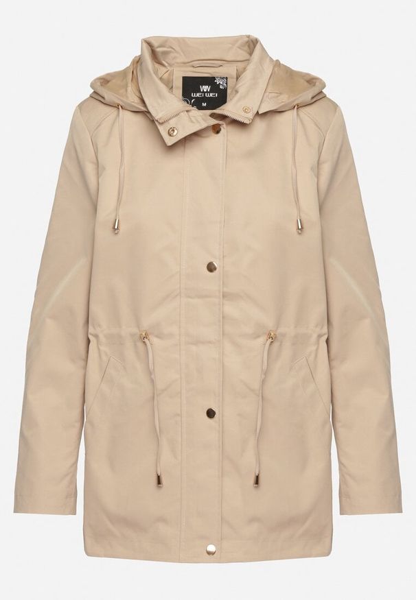 Born2be - Beżowa Kurtka Parka ze Ściągaczem w Talii i Odpinanym Kapturem Elanoreta. Okazja: na co dzień. Kolor: beżowy. Materiał: jeans. Styl: elegancki, casual