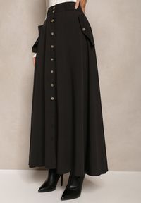 Renee - Czarna Rozkloszowana Spódnica Maxi z Guzikami Alcudia. Kolor: czarny #2