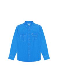 Wrangler - MĘSKA KOSZULA JEANSOWA WESTERN SHIRT MID STONE 112357215 W5B4014179. Materiał: jeans