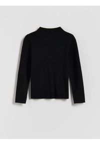 Reserved - Gładki sweter z wiskozy - czarny. Kolor: czarny. Materiał: wiskoza. Wzór: gładki