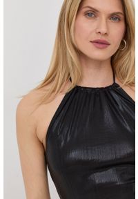 Love Moschino sukienka kolor czarny mini rozkloszowana. Typ kołnierza: dekolt halter. Kolor: czarny. Materiał: tkanina. Wzór: gładki. Typ sukienki: rozkloszowane. Długość: mini #4
