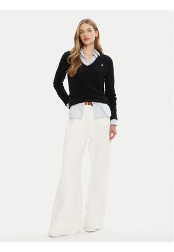 Polo Ralph Lauren Sweter 211971866005 Czarny Slim Fit. Typ kołnierza: polo. Kolor: czarny. Materiał: wełna