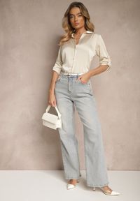 Renee - Beżowa Klasyczna Koszula z Kołnierzykiem Kassinea. Okazja: na co dzień. Kolor: beżowy. Materiał: jeans. Długość rękawa: długi rękaw. Długość: długie. Styl: klasyczny #3