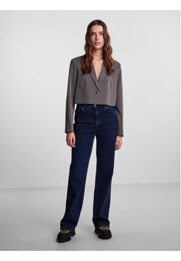 Pieces Marynarka 17141850 Szary Cropped Fit. Kolor: szary. Materiał: syntetyk