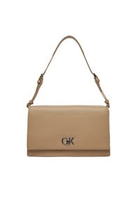 Calvin Klein Torebka Ck Elongated Shoulder Bag K60K612807 Beżowy. Kolor: beżowy. Materiał: skórzane