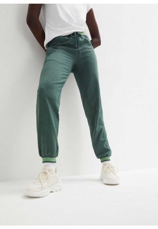 bonprix - Spodnie dresowe z mieszanki bawełny, 2-pak. Kolor: czarny. Materiał: bawełna, dresówka. Wzór: prążki