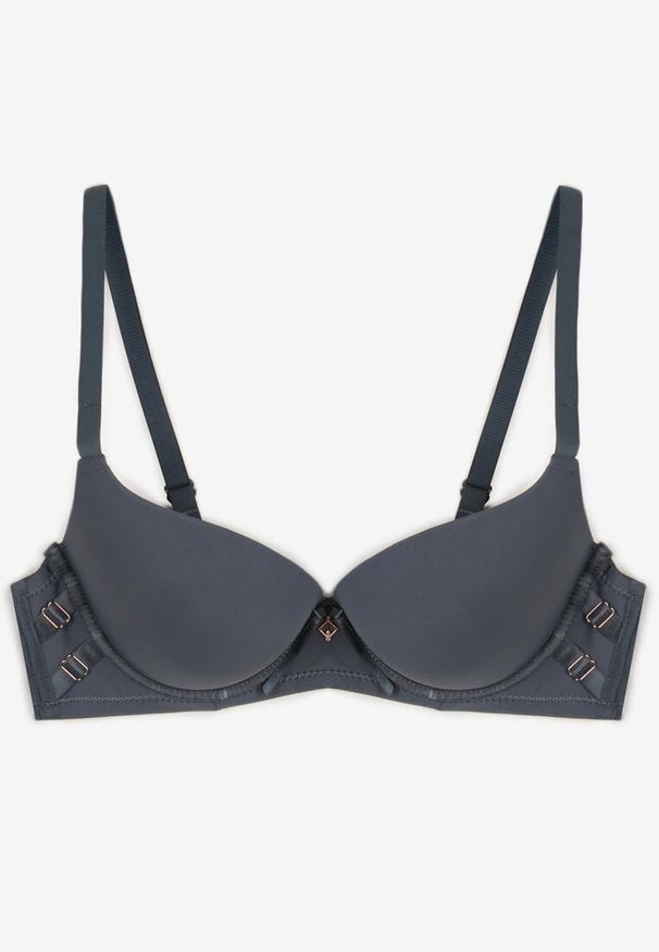 Renee - Granatowy Biustonosz Push-Up na Regulowanych Ramiączkach Ozdobiony Aplikacją Alerisia. Kolor: niebieski. Rodzaj stanika: push-up. Wzór: aplikacja