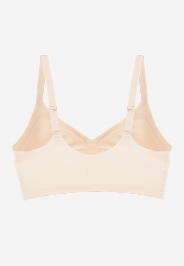 Renee - Beżowy Biustonosz Ozdobiona Przezroczystymi Wstawkami z Usztywnieniem Seanael. Kolor: beżowy. Materiał: dresówka. Rodzaj stanika: przezroczysty. Wzór: aplikacja