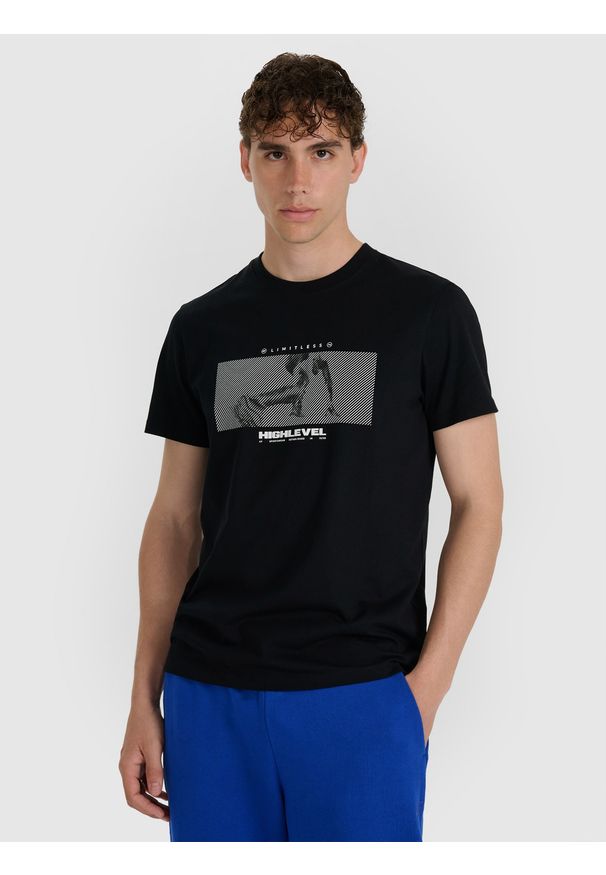 4f - 4F T-shirt regular z nadrukiem męski - czarny XL. Okazja: na co dzień. Kolor: czarny. Materiał: bawełna, materiał. Wzór: nadruk. Styl: casual