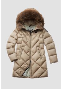 Blauer USA - BLAUER Beżowa damska kurtka Althea Raincoat Long Jackets, Rozmiar M. Kolor: beżowy. Materiał: puch, poliamid. Styl: elegancki