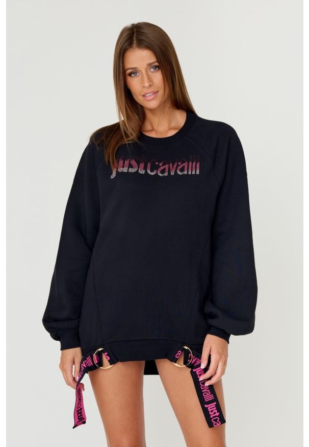 Just Cavalli - JUST CAVALLI Czarna damska bluza R LOGO CRYSTAL, Rozmiar XS. Kolor: czarny. Długość: długie