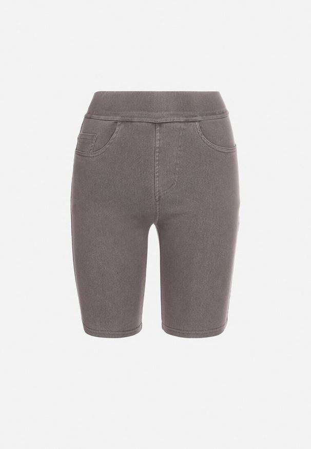 Born2be - Ciemnobeżowe Szorty Jeansowe z Gumką w Pasie i Wysokim Stanem Kivolia. Stan: podwyższony. Kolor: beżowy. Materiał: jeans. Sezon: lato