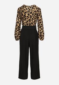 Born2be - Brązowo-Czarny Kombinezon w Panterkę z Szerokim Paskiem Vaison. Okazja: na co dzień. Kolor: brązowy. Długość rękawa: długi rękaw. Długość: długie. Wzór: motyw zwierzęcy. Styl: casual, klasyczny #3