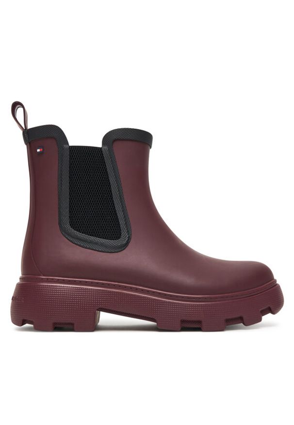 TOMMY HILFIGER - Tommy Hilfiger Kalosze Flag Ankle Warm Lining FW0FW08974 Bordowy. Kolor: czerwony. Materiał: kauczuk