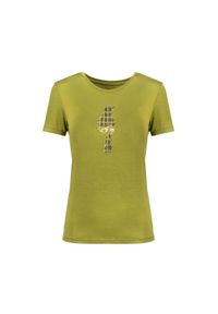 Ochnik - T-shirt damski khaki z aplikacją. Kolor: zielony. Materiał: wiskoza. Wzór: aplikacja. Styl: elegancki
