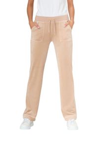 Juicy Couture - JUICY COUTURE Beżowe damskie spodnie Del Ray, Rozmiar S. Kolor: beżowy. Materiał: poliester, welur. Wzór: haft #7