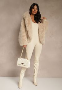 Renee - Beżowa Oversizowa Kurtka Futerko z Kapturem Uninamea. Typ kołnierza: kaptur. Kolor: beżowy. Materiał: futro #4