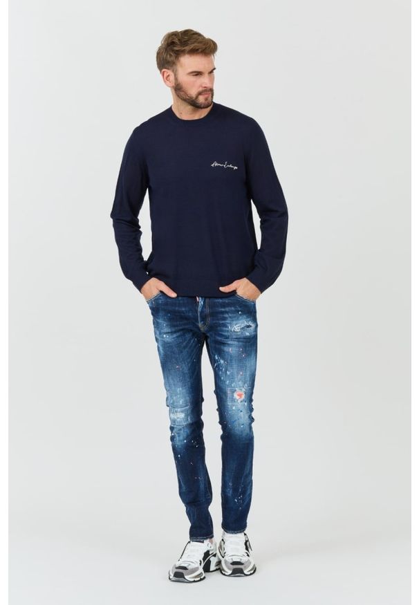 Armani Exchange - ARMANI EXCHANGE Granatowy męski sweter Jumpers, Rozmiar L. Kolor: niebieski