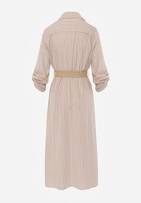 Renee - Beżowa Koszulowa Sukienka z Wiskozą z Paskiem z Plecionki Nerolia. Kolor: beżowy. Materiał: wiskoza. Wzór: paski. Typ sukienki: koszulowe. Styl: boho #7