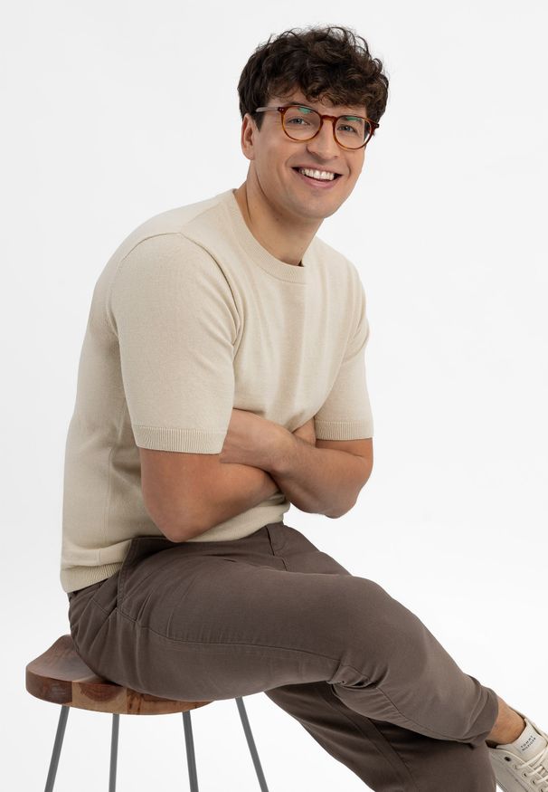 Volcano - T-shirt basic z dzianiny TM-BURRO. Materiał: dzianina. Długość rękawa: krótki rękaw. Długość: krótkie. Wzór: gładki. Styl: klasyczny