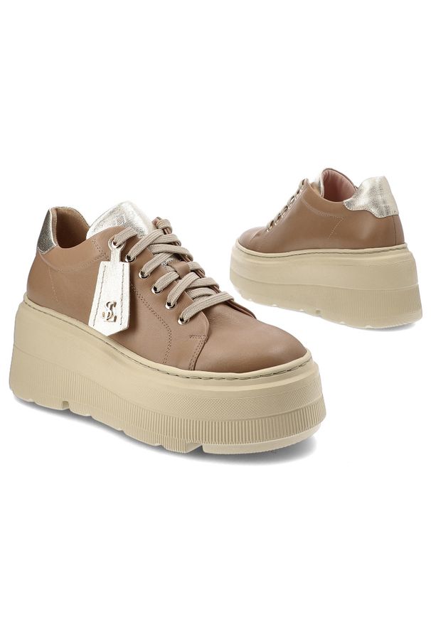 Brązowe Sneakersy Libero Modne Obuwie Damskie. Okazja: na co dzień. Zapięcie: sznurówki. Kolor: brązowy. Materiał: jeans, skóra. Styl: casual, elegancki, sportowy