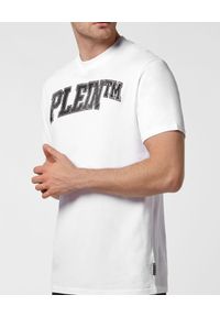 Philipp Plein - PHILIPP PLEIN - Biały t-shirt z kryształowym logo. Kolor: biały. Materiał: bawełna