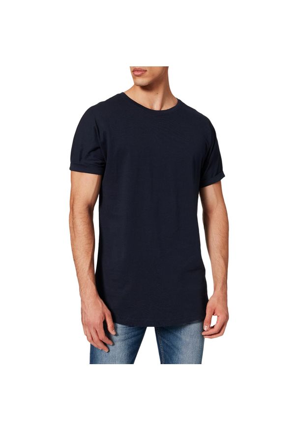 Urban Classics - T-shirt Męski Charakterystyczny Kształt Długa Z Podwiniętym Rękawem. Kolor: niebieski. Długość: długie. Sport: turystyka piesza