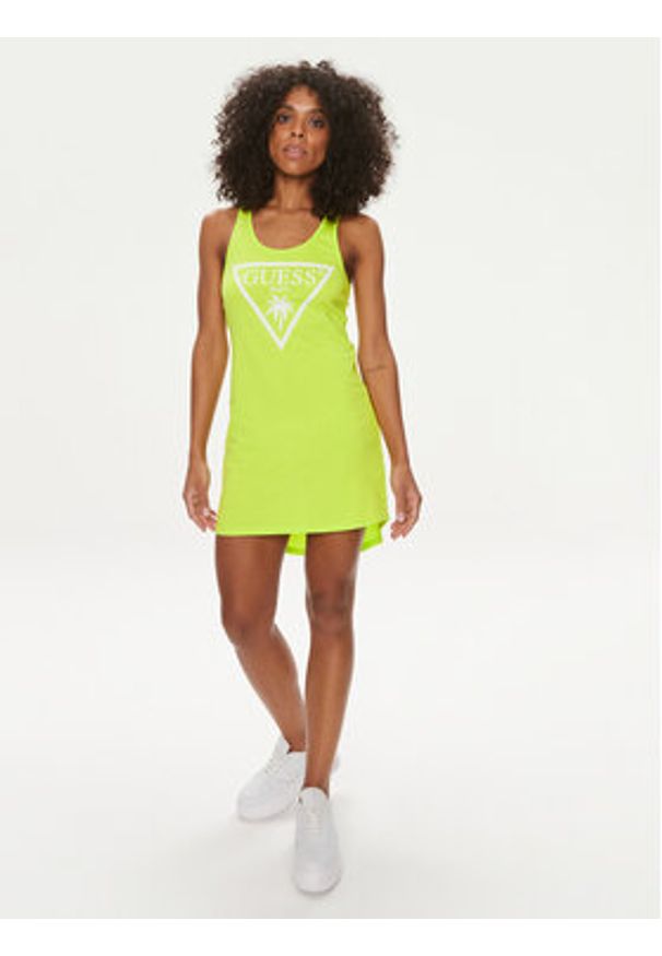 Guess Sukienka letnia E3GP03 JA914 Zielony Regular Fit. Okazja: na plażę. Kolor: zielony. Materiał: bawełna. Sezon: lato