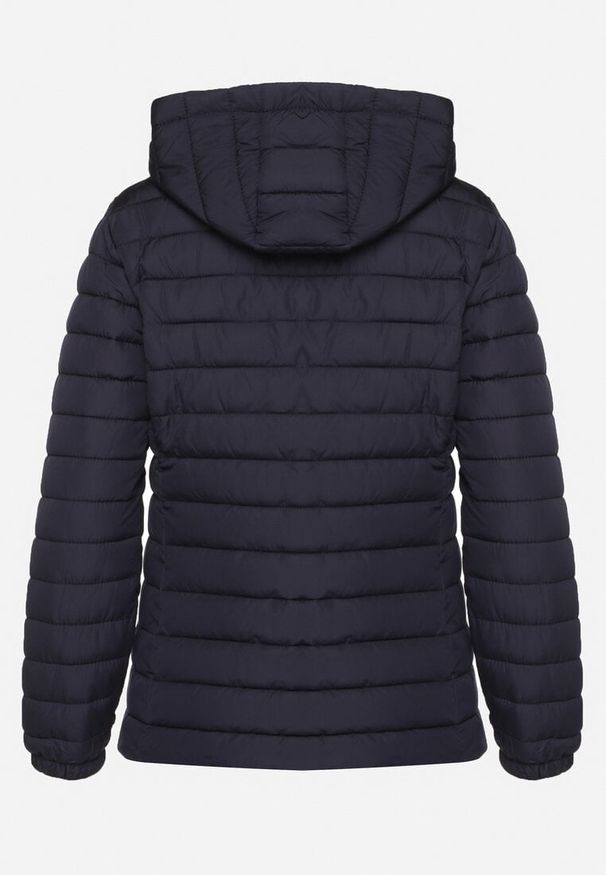 Born2be - Granatowa Pikowana Kurtka z Kapturem i Sznurkami Miviana. Okazja: na spacer. Typ kołnierza: kaptur. Kolor: niebieski. Materiał: jeans. Długość rękawa: długi rękaw. Długość: długie