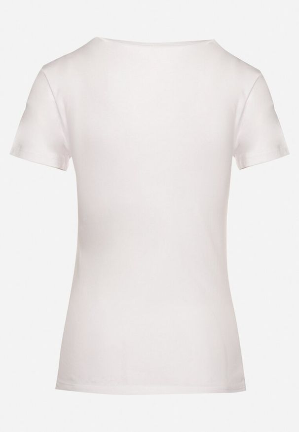 Born2be - Biało-Różowy T-shirt z Bawełny z Ozdobnym Nadrukiem Zaromeira. Okazja: na co dzień. Kolor: biały. Materiał: bawełna. Wzór: nadruk. Styl: elegancki, klasyczny, casual
