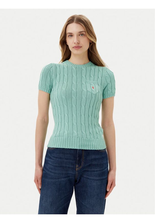 Polo Ralph Lauren Sweter 211895379018 Zielony Slim Fit. Typ kołnierza: polo. Kolor: zielony. Materiał: bawełna