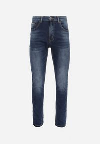 Born2be - Granatowe Jeansy Skinny z Lekkimi Przetarciami i Kieszeniami Gornia. Okazja: na spacer. Kolor: niebieski. Styl: klasyczny