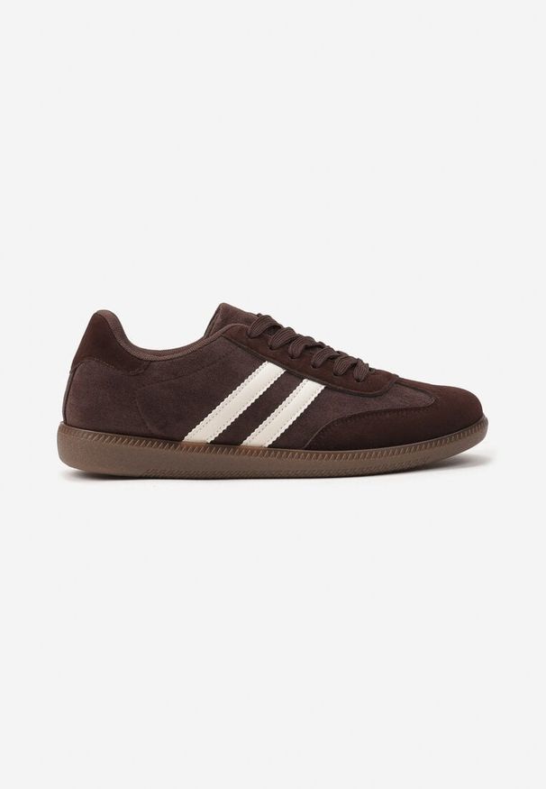 Born2be - Brązowe Buty Sportowe Sneakersy z Paskami z Boku Nalovelle. Okazja: na co dzień. Zapięcie: pasek. Kolor: brązowy. Materiał: jeans