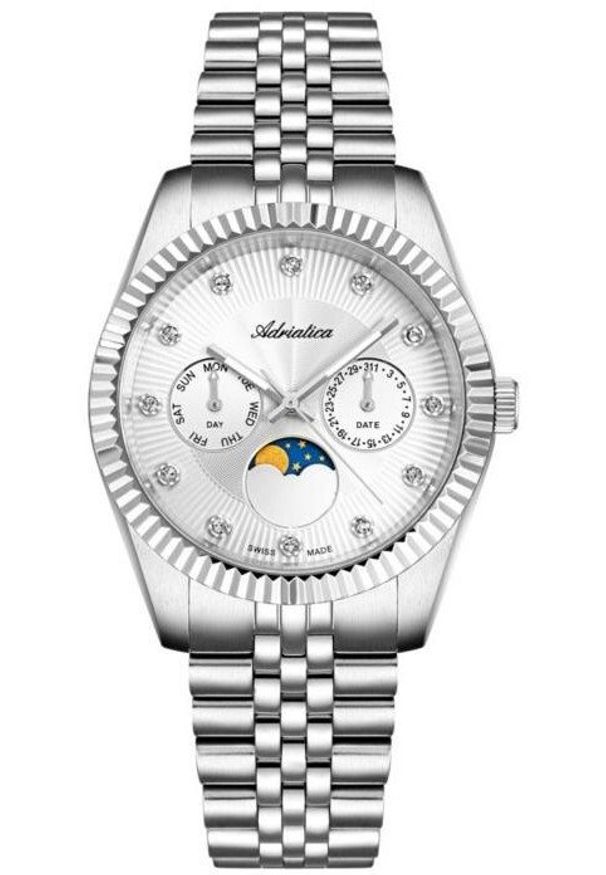 Zegarek damski Adriatica A3809.5143QF CYRKONIE srebrny. Kolor: srebrny