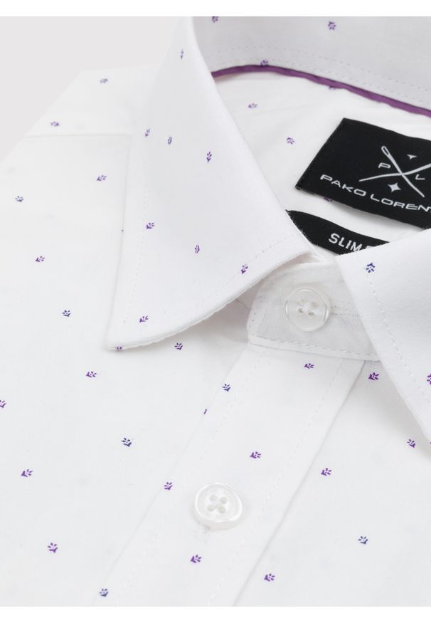 PAKO LORENTE – Biała męska koszula w mikrowzór P24SF-1X-019-B-S - Pako Lorente. Okazja: na co dzień. Kolor: biały. Materiał: elastan, jeans. Styl: casual