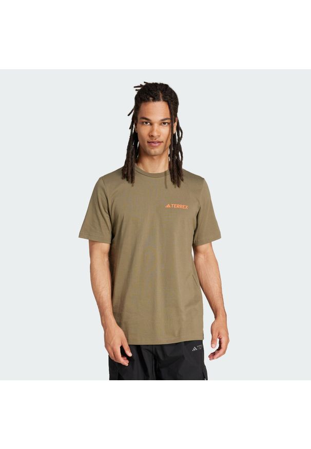 Adidas - Koszulka Terrex Graphic. Kolor: beżowy. Materiał: bawełna. Sport: outdoor, turystyka piesza