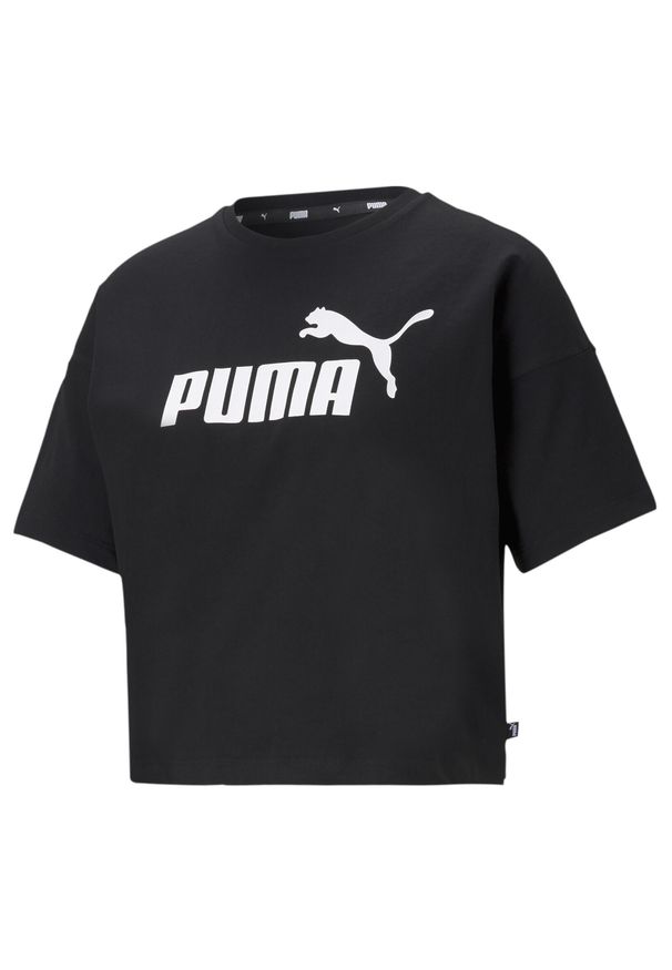 Koszulka sportowa damska Puma Ess Cropped Logo. Kolor: czarny, wielokolorowy, biały. Długość rękawa: krótki rękaw. Długość: krótkie. Sport: fitness
