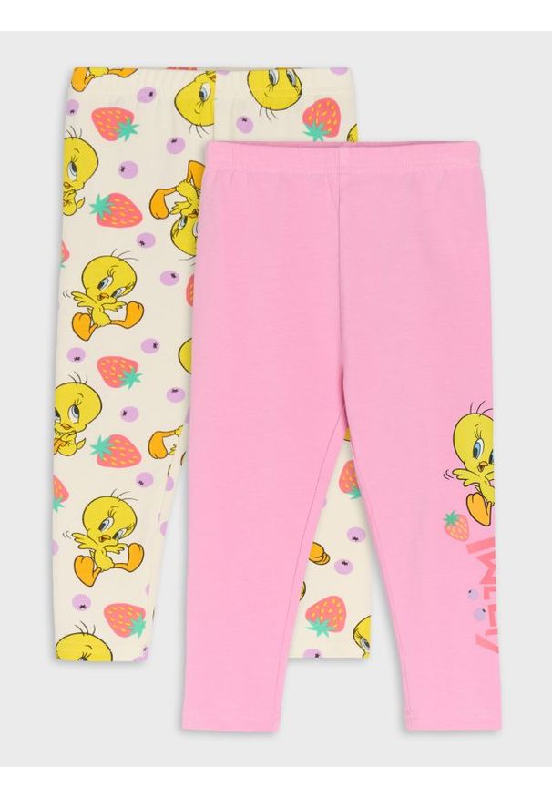 Sinsay - Bawełniane legginsy 2 pack Looney Tunes - kremowy. Kolor: kremowy. Materiał: bawełna